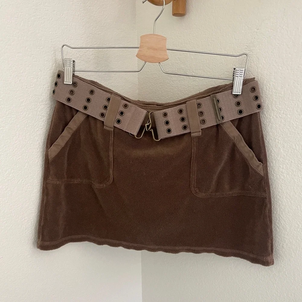 Juicy couture rare vintage Y2K mini cargo brown terrycloth skirt with belt